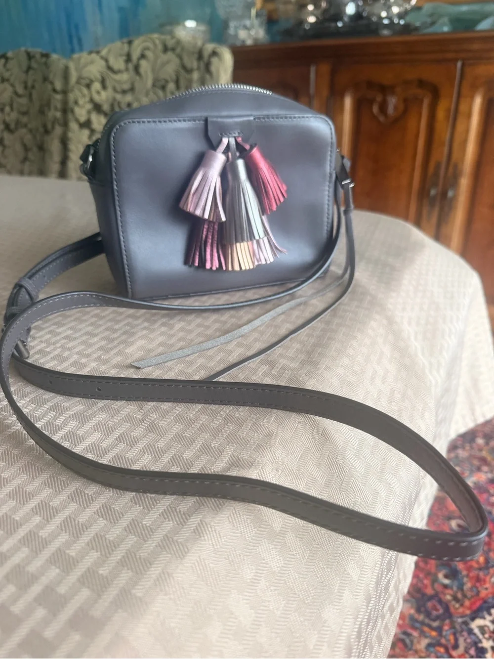 Rebecca Minkoff Gray Leather Crossbody with Tassels, Excellent Condition